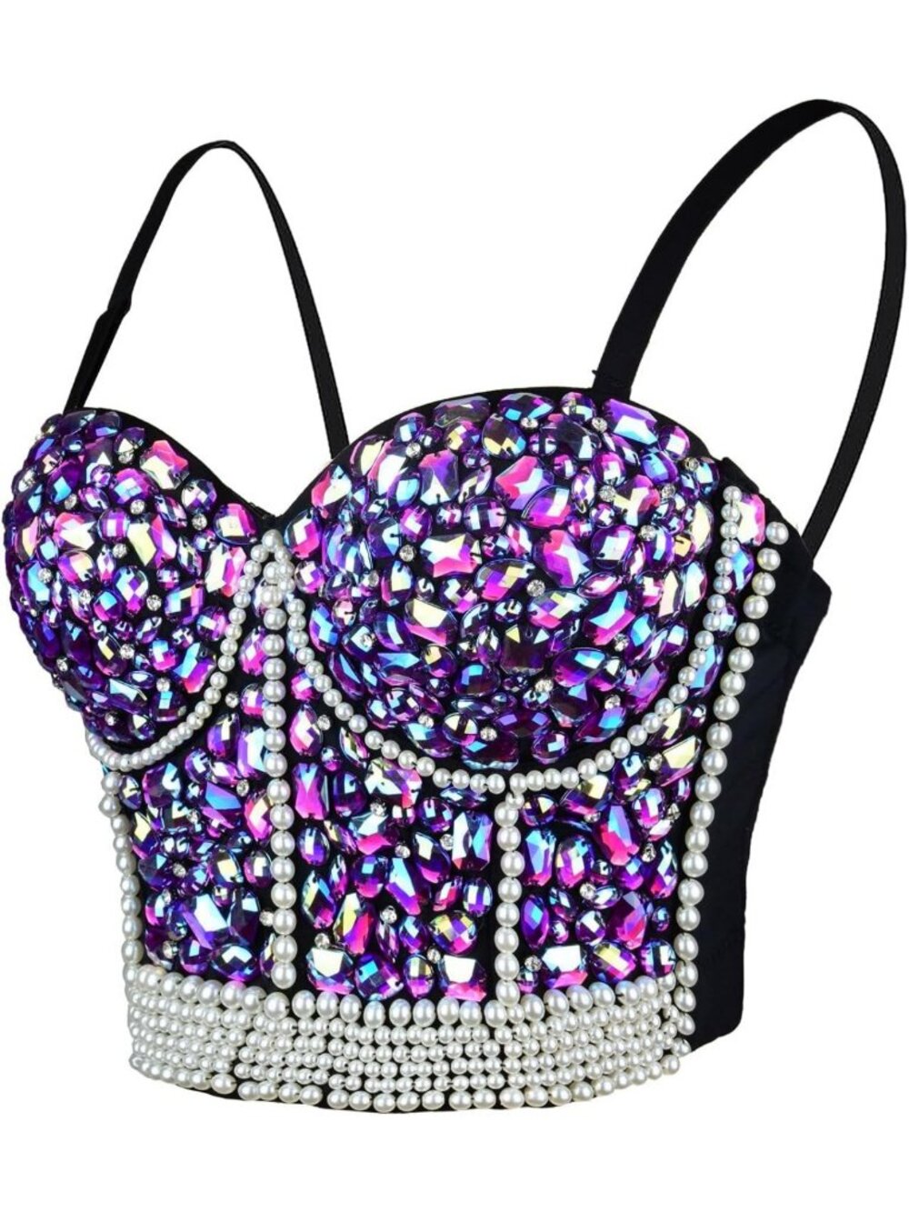 Sexy Rhinestone Bead Bustier Crop Top - Glitter Corset Bra for Club Party